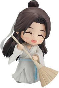 [Image ID: A figurine of Xie Lian from the novel Heaven Official's Blessing. He is holding a broom and making a sweeping gesture. The figurine is a Nendoroid, produced by the Japanese brand Good Smile Company. End ID.]